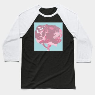 Pink leaves fiber art in shades of pink mauve raspberry aqua white Baseball T-Shirt